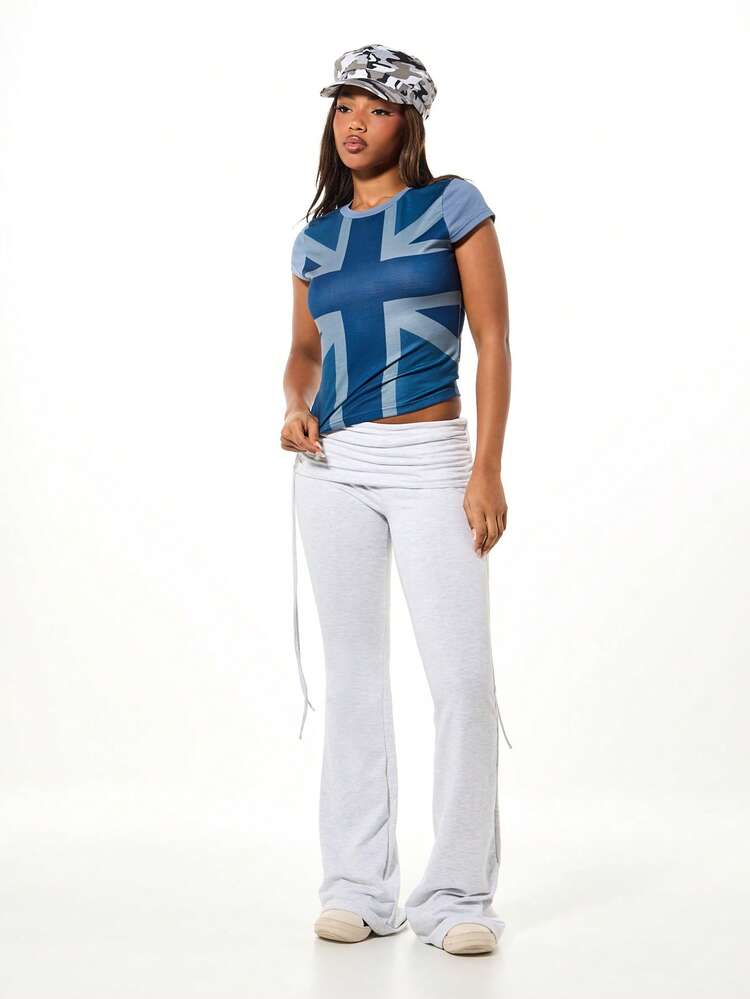 SUMWON WOMEN Foldover Waistband Casual Sweatpants With Wide Legs