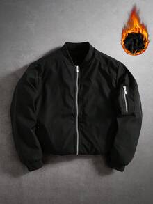 PAVTROS 男士纯色长袖拉链领羊毛休闲棒球夹克，秋冬