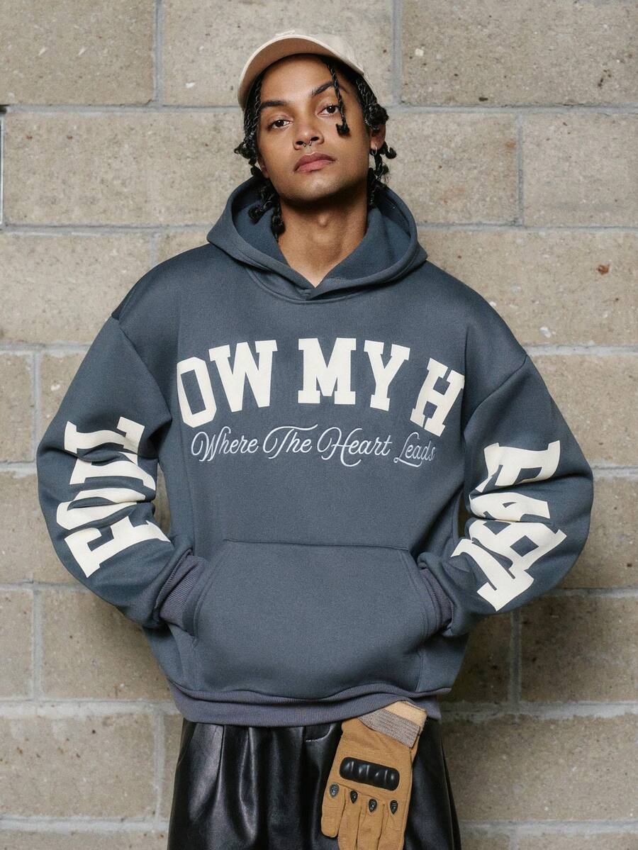 PAVTROS Dropped Shoulder Long Sleeve Loose Fit Hooded Casual Fashion Pocket Sweatshirt Grey Y2k Hoodie Heavyweight Hoodie Cropped Graphic Street Hoodie Streetwear Hoodie Mens Graphic Hoodie Streetwear Camo - Dark Grey - View 1