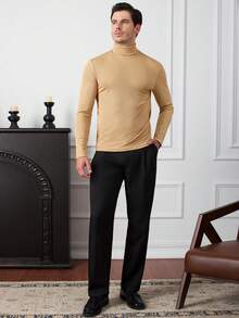 Core Aspect Maglietta a collo alto da uomo in tinta unita, slim fit, a maniche lunghe. Trasmette un'atmosfera casual di alta qualità, adatta per pendolarismo e uscite quotidiane. Il maglione a collo alto da uomo è un capo essenziale da indossare come strato intermedio in autunno e inverno, da abbinare a giacche, cappotti, cappotti di lana e giubbotti. Hanno una buona elasticità, design a tinta unita, versatili e pratici. - Cachi - Visualizzare 5