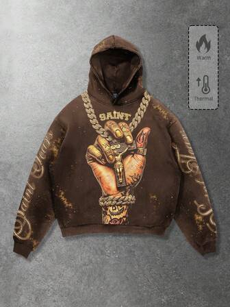 Street Life Sudadera con capucha con estampado gráfico de estilo punk para hombres