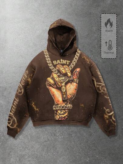 Street Life Punk-Stil Straßen-Grafik-Muster Hoodie Sweatshirt für Herren