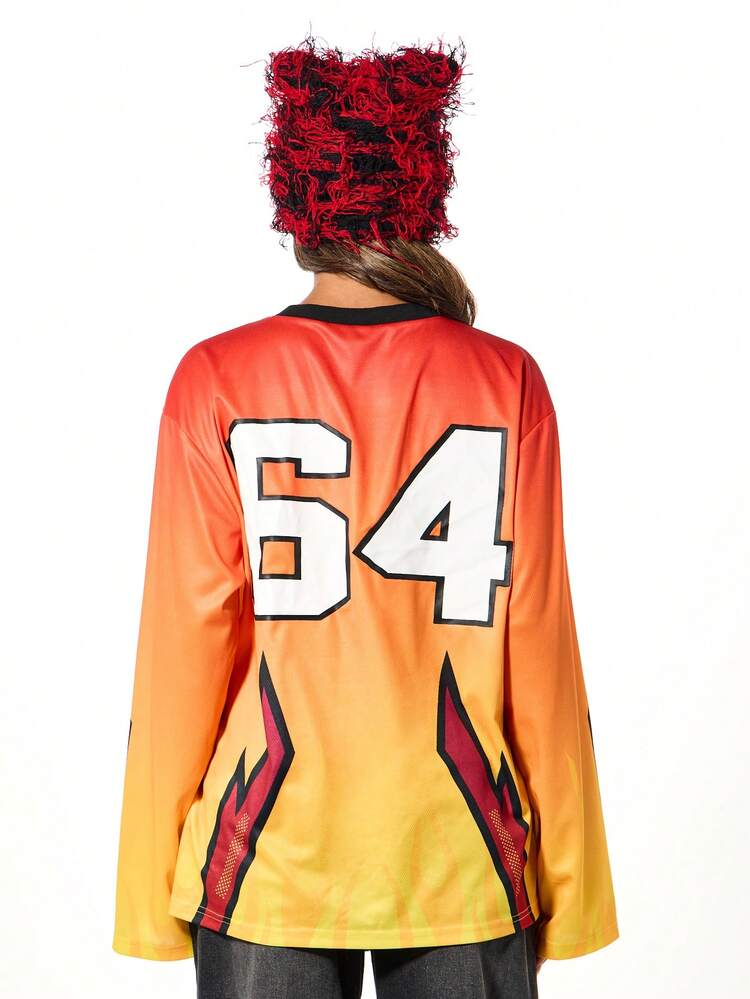 SUMWON WOMEN Flame Gradient Moto Racing Jersey With Graphic Print