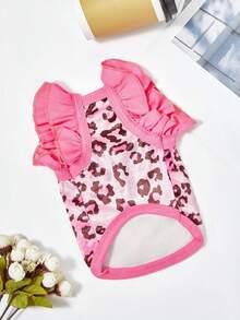 PETSIN 1pc Pet Cat/Dog Velvet Leopard Print Knitted Stretchy Cute Cap Sleeve Ruffled Dog Vest - Multicolor - View 8