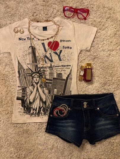 Glimmora 女士休闲纽约印花上衣，夏季