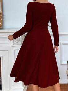 SHEIN PETITE Đầm Maxi xếp ly lưng cao, khóa kéo trơn, trang phục dành cho nữ - Màu Đỏ Sâu - Xem 2