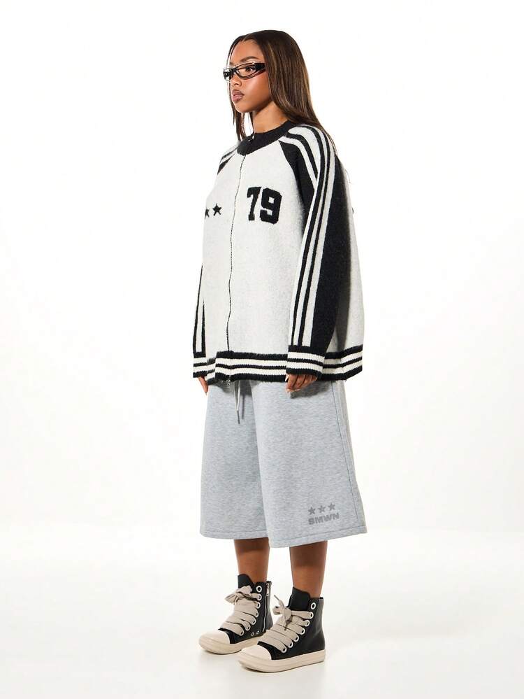 SUMWON WOMEN Oversized Zip Through Knitted Cardigan With Number Print
