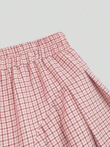 Sweetra Plus Size Women Houndstooth Elegant A-Line Skirt - Pink - View 5