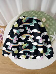 My Little Pony X SHEIN Tween Girl Casual Horse Print Crew Neck Sweatshirt, Autumn - White - View 2