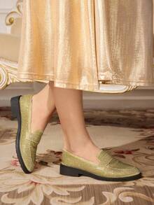CUCCOO TILAWA Women's Fashion Commuter Rhinestone Loafer Flats For Christmas - Gold - View 2