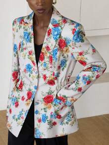 Aveloria Modichic 女士树叶花卉印花翻领宽肩长袖松紧腰西装外套 - 彩色 - 查看 2