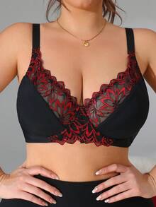 Seduluxe 1 pieza Sujetador con aros y encaje para mujer de talla grande, cómodo - Rojo - Ver 5