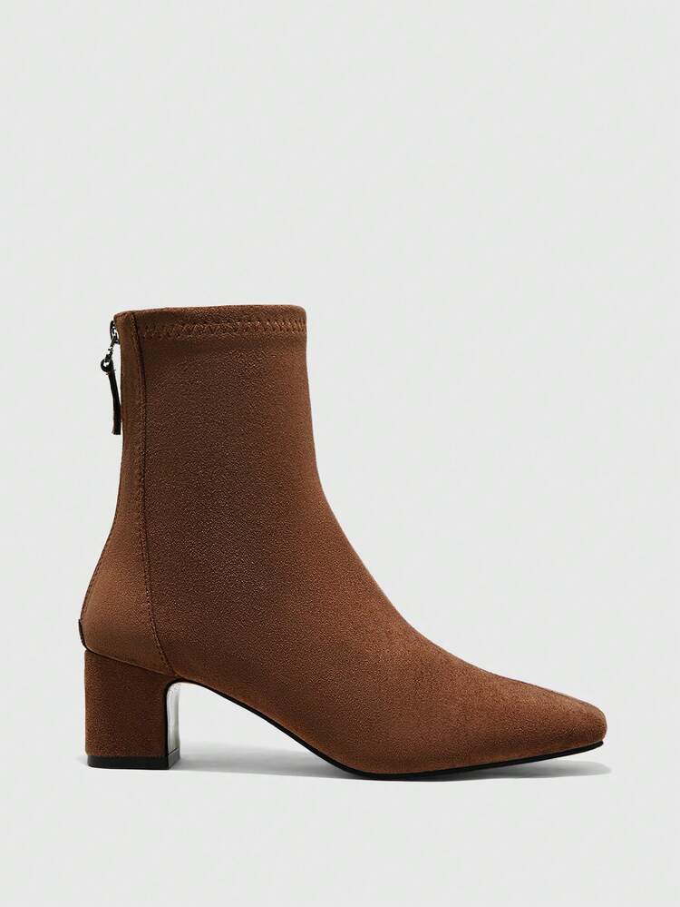 CUCCOO BIZCHIC Women's Fashionable Solid Color Pointed Toe High Heel Ankle Boots With Back Zipper For Christmas