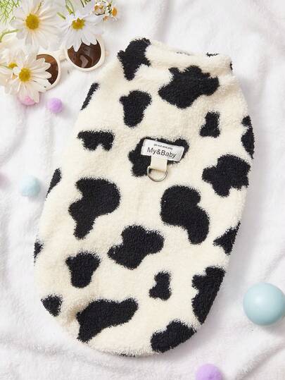 PETSIN 可爱的熊牛印花宠物服装 - 柔软蓬松的羊毛狗毛衣，配有牵引绳环，适合中小型犬和猫的温暖舒适猫背心，时尚的宠物服装，适合日常穿着、寒冷天气、拍照，多种颜色