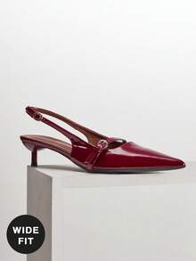 SHUZIA Zapatos de tacón con punta puntiaguda, correa con hebilla elegante y de moda, de ajuste ancho para mujer - Burdeos - Ver 6