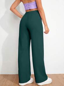 SHEIN Cottnline Casual Versatile Solid Color Straight Leg Pants - Green - View 2