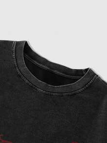 ROMWE MEN Goth Áo thun nam cổ tròn tay dài in chữ và chữ thập - Nhiều màu - Xem 3