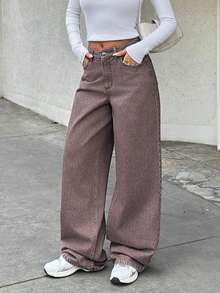 SHEIN Cottnline Jeans da donna a gamba larga vita bassa stile cowgirl Y2K anni 2000 - Blu lavato medio - Visualizzare 5