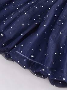 Tween Girl Elegant Party Beaded Decor Jacket & Sequin Mesh Patchwork Dress Set - Blue - View 8
