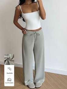 FavEase Pantaloni casual da donna a vita bassa con coulisse e bottoni anteriori, gamba ampia