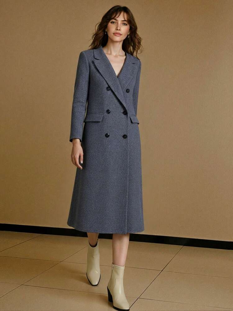 MOTF STUDIO PEAK COLLAR FLAP DETAIL LONGLINE PEA OVERCOAT FOR AUTUMN/WINTER