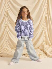 Young Girl Round Neck Cross Pattern Casual Versatile Daily Wear Long Sleeve Sweater, Autumn/Winter Kids Loungewear Lilac Jumper Winter Young Girls Sets Girl Knit Set Purple Sweater For Girls Girl Knit Jumper Girls Knit Set Winter Young Girls Clothes 12 Year Old Girl Jumper Purple Or Lilac