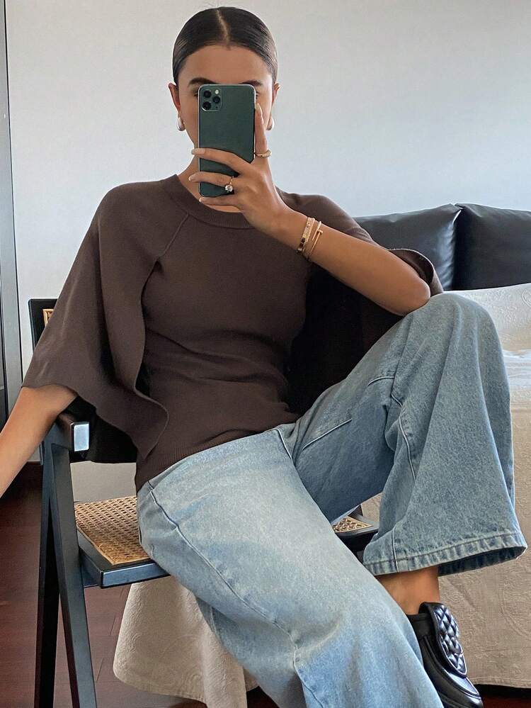 Women's Crew Neck Fitted Shrug Elegant Pullover Knit Top Summer