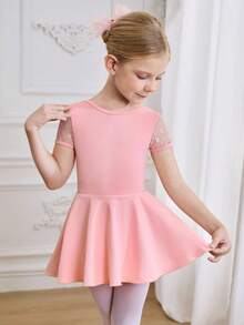 SHEIN Young Girl Pink Dance Skirt With Lace Trim, Highly Elastic, Skin-Friendly And Breathable, Suitable For Everyday Wear, Ballet Training, And Dance Practice. - Pink - View 5
