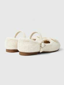 ROMWE Kawaii Schleifenverzierte bequeme Lässig Flache Schuhe, geeignet für Gehen, Reisen und Urlaub, Herbst/Winter - cremefarbener Plüsch - Übersicht 3