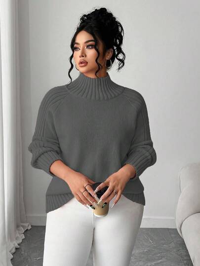 Elenzga Women's Casual Loose Fit Turtleneck Long Sleeve Plus Size Sweater, Suitable For Outerwear, Autumn/Winter