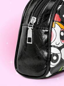 THE POWERPUFF GIRLS X SHEIN Fashion Yellow Cartoon Pattern Handbag Boston Bag, Casual Campus Street Style - Black - View 4