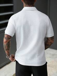 Manfinity Homme Men's Summer Casual Daily Commute Plaid Print Pocket Textured Fabric Short Sleeve Polo Shirt Men Shirts Polo White Polo Shirt Mens Golf Shirt - White - View 3