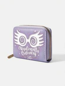 HARRY POTTER X SHEIN Luna Lovegood Spectrespecs Print Pink Wallet, Y2K Magic Kawaii Mini Purse For School & Daily Use, Zipper Female Cartoon Coin Wallet - Purple - View 3