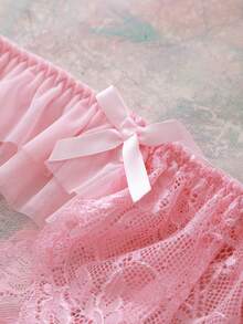 Spicy Aura Plus Size Solid Color Mesh Patchwork Bow Decor Lingerie - Pink - View 6