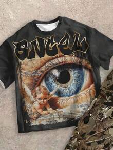 SHEIN 两件套男童圆领T恤和喇叭裤，休闲夏季套装，经典酷炫街头印花，Y2K风格 - 彩色 - 查看 3