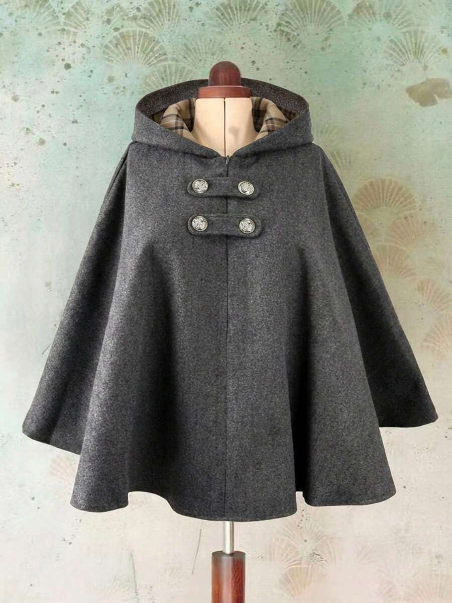 Sunspun Plus Size Hooded Sleeveless Thick Woolen Cloak Coat