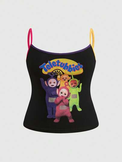 Teletubbies X ROMWE Plus Size Cute Cartoon Pattern Fitted Cami Top