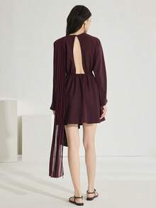 Heiryn 优雅褶裥领通勤连衣裙（女士款） - 咖啡 - 查看 7