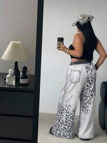 POPSWAY Quần denim họa tiết da báo cỡ lớn cho nữ thường ngày - Nhiều màu - Xem 2