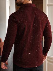 Manfinity AFTRDRK Men's Fashionable Commuter Shiny Long Sleeve Shirt Men Rhinestone Shirt Mens Sparkly Shirt Maroon  Shirt Men Mens Sequin Shirt - Burgundy - View 2