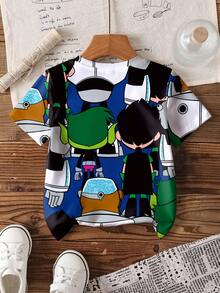 Teen Titans Go X SHEIN Young Boy Full Cartoon Print Short Sleeve T-Shirt - White - View 2