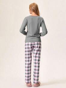 Loomlin Cotton Cartoon Printed Long Sleeve Pajama Set - Grey - View 2