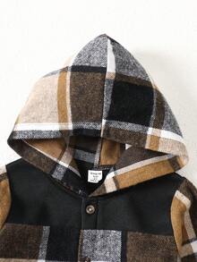 SHEIN 2 件套男童格子连帽夹克和运动裤套装，春秋季幼儿格子男童格子夹克 - 彩色 - 查看 5