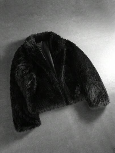 PAVTROS Manfinity Streetrush Men's Street-Style Fur Jacket, Black Winter Techno Party Rave Warm Streetwear Goth Emo Coat, Christmas Boy Friend Gifts