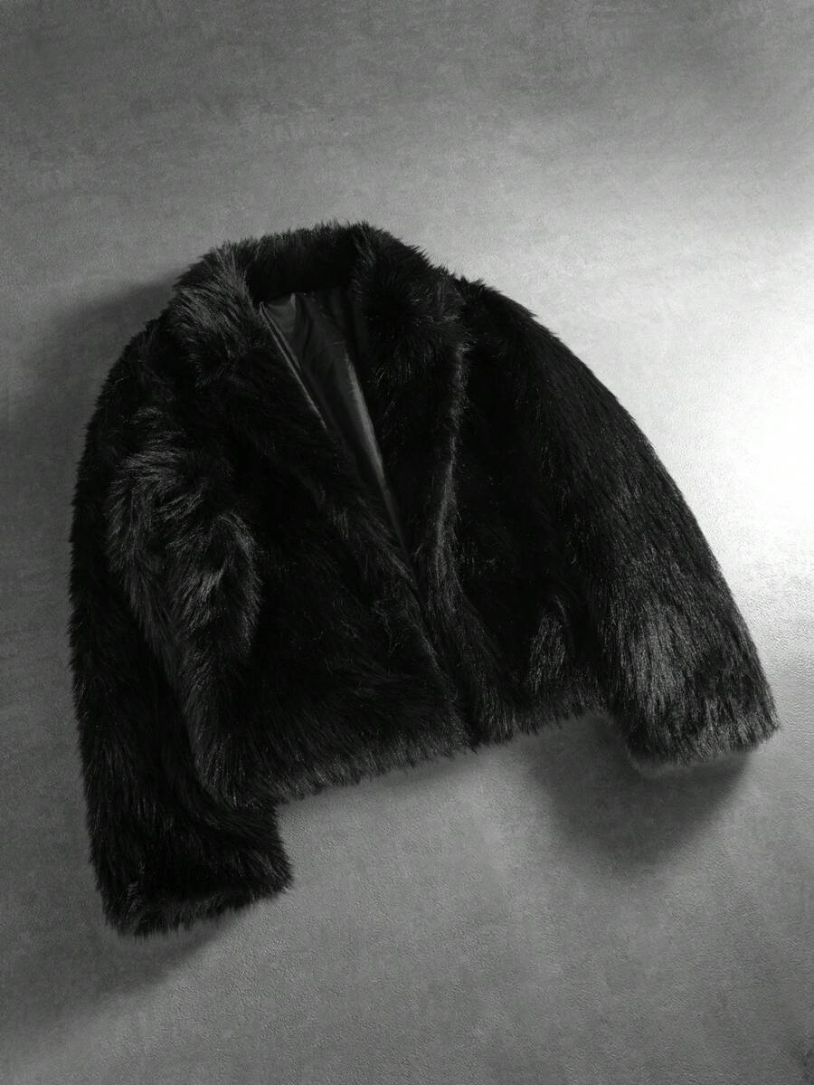 PAVTROS Manfinity Streetrush Men's Street-Style Popular INS Matching Men Jackets And Coats,Fur,Streetwear,Winter Jacket,Warm Winter Outfits, Christmas Outfits,Boy Friend Gifts Emo Jacket Goth Jacket Black Jacket Fur Jacket - Black - View 1