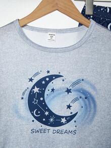 男童星空印花休闲短袖上衣和裤子两件套，舒适家居服 - 灰色 - 查看 5