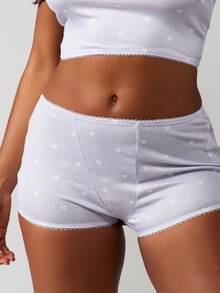 MISSGUIDED Pointelle Knit Pajama Set With Scoop Neck Camisole Top And Matching Shorts With Lace Trim Details - Light Grey - View 6