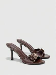 CUCCOO BIZCHIC Women's Elegant Commuter Buckle Heeled Sandals For Christmas - Brown - View 2