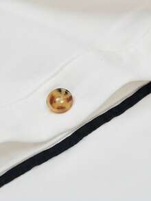 EMERY ROSE Women's Contrast Color Polo Collar Short Sleeve Top - White - View 3