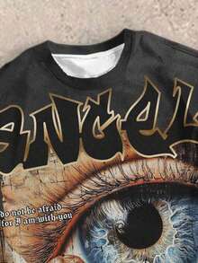 SHEIN 两件套男童圆领T恤和喇叭裤，休闲夏季套装，经典酷炫街头印花，Y2K风格 - 彩色 - 查看 6